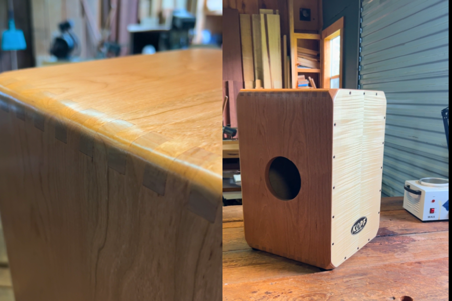 Cherry cajon with warm reddish wood that develops richer color over time.