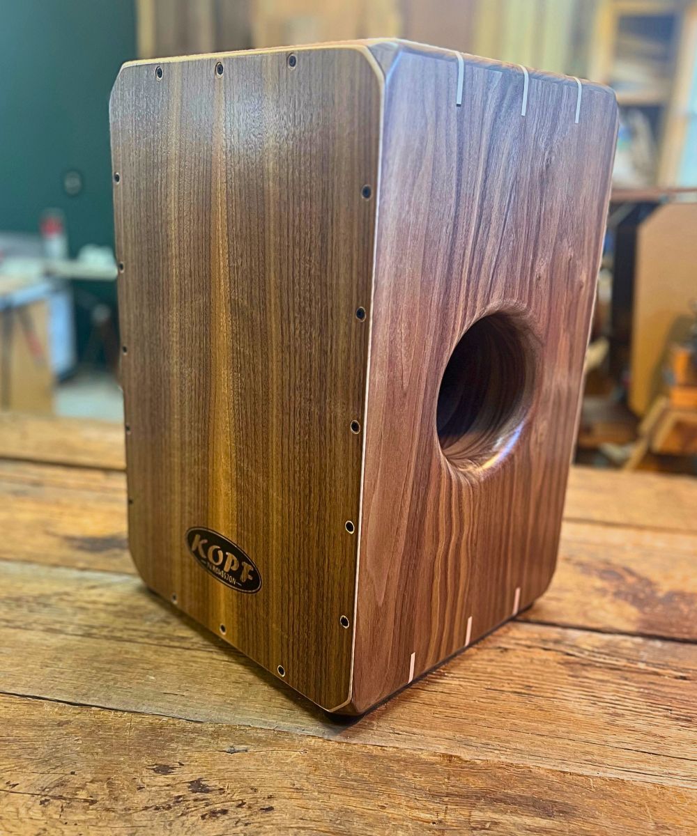 Spline Cajon from the Limited Series with a solid walnut body and reinforced joinery for responsive tone.